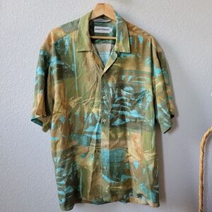 Vintage Jams World Size L Crushed Rayon Hawaiian Aloha Shirt Abstract Tie Dye